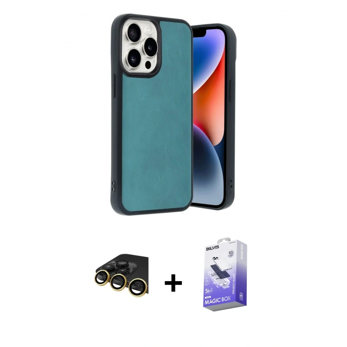 MARSİLYAN™- iPhone 14 Pro Max Kılıf Kıvılcım Işık Serisi - Siyah Bilvis 5in1 5D Magic Hayalet Cam Ekran Koruyucu + Raze Metal Kamera Lens - GD