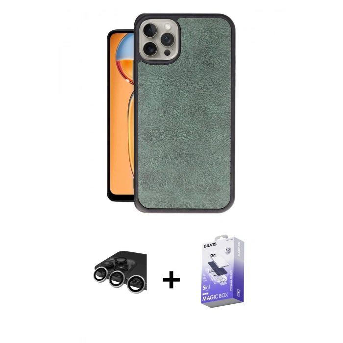 MARSİLYAN™- iPhone 14 Pro Max Kılıf Kıvılcım Işık Serisi - Siyah Bilvis 5in1 5D Magic Hayalet Cam Ekran Koruyucu + Raze Metal Kamera Lens - GS