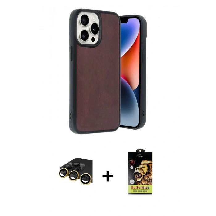 MARSİLYAN™- iPhone 14 Pro Max Kılıf Kıvılcım Işık Serisi - Siyah Buffer Cam Ekran Koruyucu + Gold Raze Metal Kamera Lens