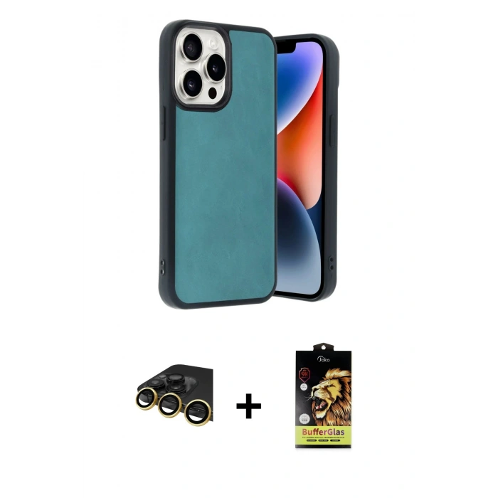 MARSİLYAN™- iPhone 14 Pro Max Kılıf Kıvılcım Işık Serisi - Siyah Buffer Cam Ekran Koruyucu + Gold Raze Metal Kamera Lens