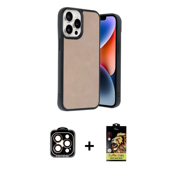 MARSİLYAN™- iPhone 14 Pro Max Kılıf Kıvılcım Işık Serisi - Siyah Buffer Cam Ekran Koruyucu + PVD Metal Kamera Lens - TU