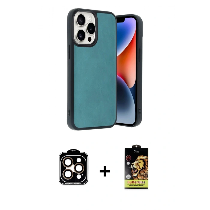 MARSİLYAN™- iPhone 14 Pro Max Kılıf Kıvılcım Işık Serisi - Siyah Buffer Cam Ekran Koruyucu + PVD Metal Kamera Lens - TU