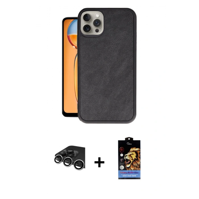 MARSİLYAN™- iPhone 14 Pro Max Kılıf Kıvılcım Işık Serisi - Siyah Buffer Hayalet Cam Ekran Koruyucu + Raze Metal Kamera Lens - GS