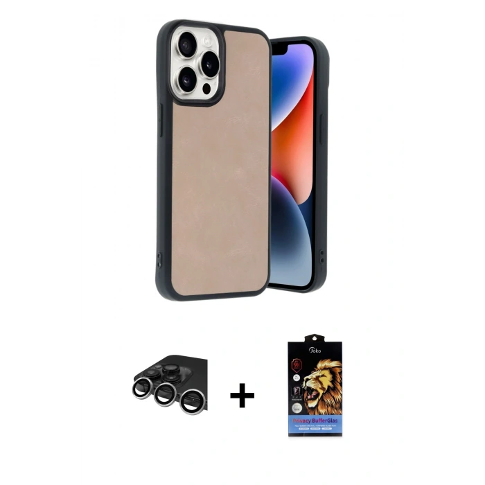 MARSİLYAN™- iPhone 14 Pro Max Kılıf Kıvılcım Işık Serisi - Siyah Buffer Hayalet Cam Ekran Koruyucu + Raze Metal Kamera Lens - GS