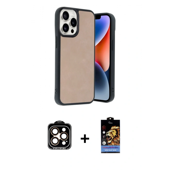 MARSİLYAN™- iPhone 14 Pro Max Kılıf Kıvılcım Işık Serisi - Siyah Buffer Hayalet Cam Ekran Koruyucu + PVD Metal Kamera Lens - TU