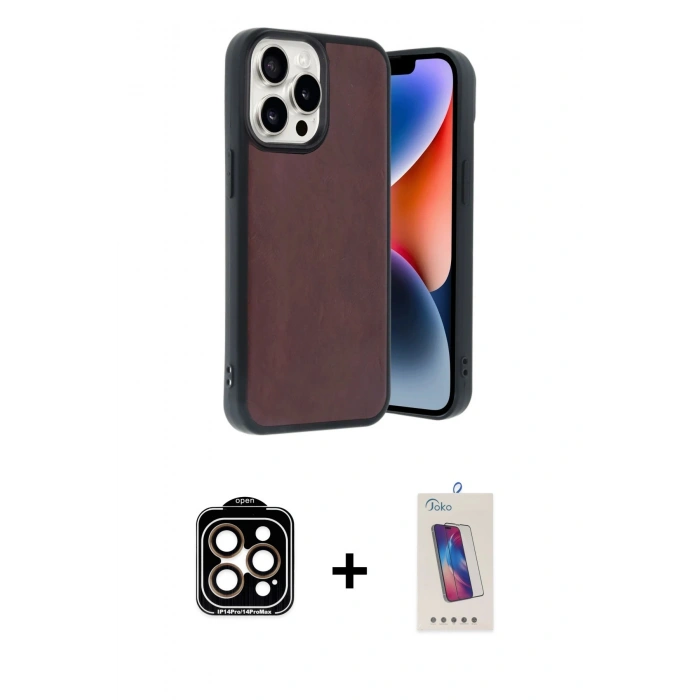 MARSİLYAN™- iPhone 14 Pro Max Kılıf Kıvılcım Işık Serisi - Siyah Joko 5D Cam + PVD Metal Kamera Lens - TU