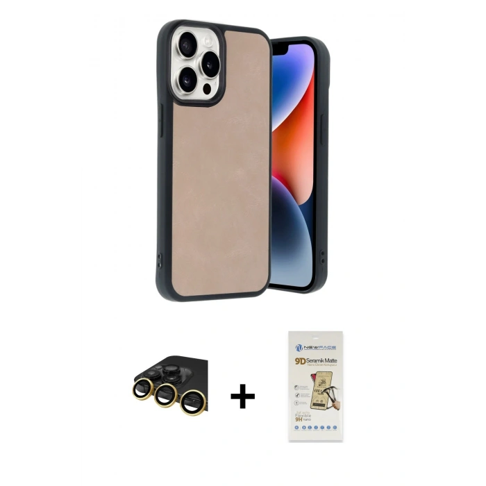 MARSİLYAN™- iPhone 14 Pro Max Kılıf Kıvılcım Işık Serisi - Siyah Mat Seramik Nano Ekran Koruyucu + Raze Metal Kamera Lens - GD