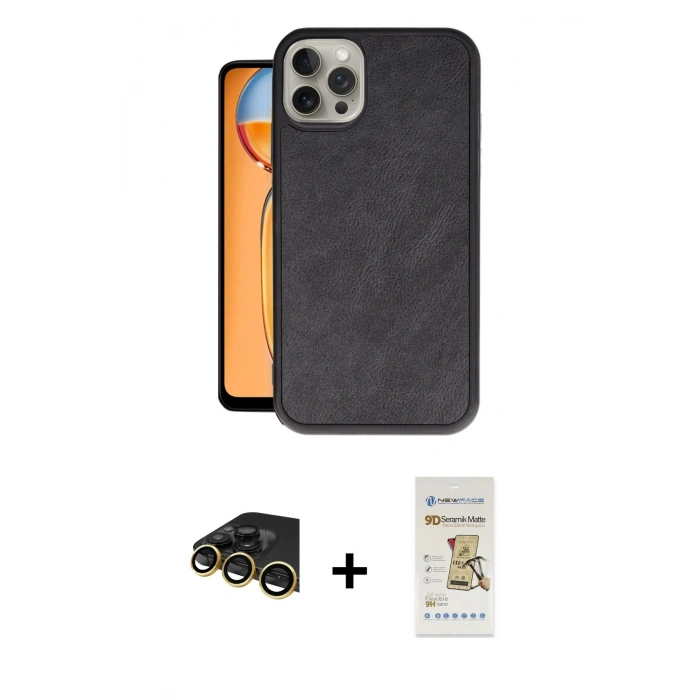 MARSİLYAN™- iPhone 14 Pro Max Kılıf Kıvılcım Işık Serisi - Siyah Mat Seramik Nano Ekran Koruyucu + Raze Metal Kamera Lens - GD