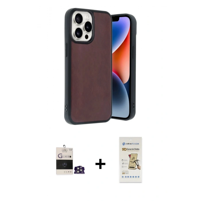 MARSİLYAN™- iPhone 14 Pro Max Kılıf Kıvılcım Işık Serisi - Siyah Mat Seramik Nano Ekran Koruyucu + Gümüş Bilvis Titan Kamera Lens
