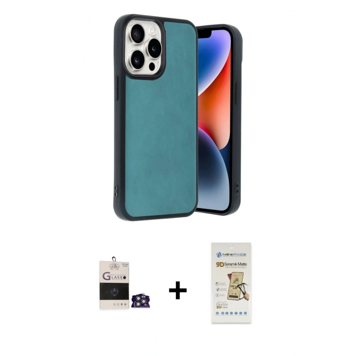 MARSİLYAN™- iPhone 14 Pro Max Kılıf Kıvılcım Işık Serisi - Siyah Mat Seramik Nano Ekran Koruyucu + Gümüş Bilvis Titan Kamera Lens