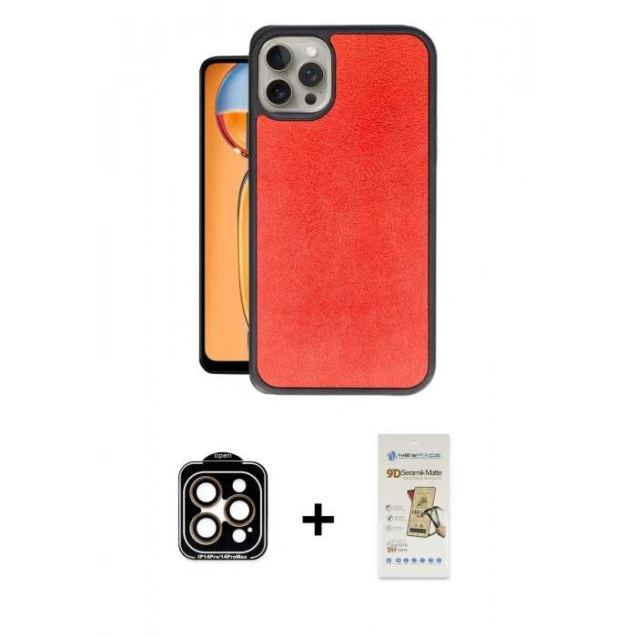 MARSİLYAN™- iPhone 14 Pro Max Kılıf Kıvılcım Işık Serisi - Siyah Mat Seramik Nano Ekran Koruyucu + PVD Metal Kamera Lens - TU
