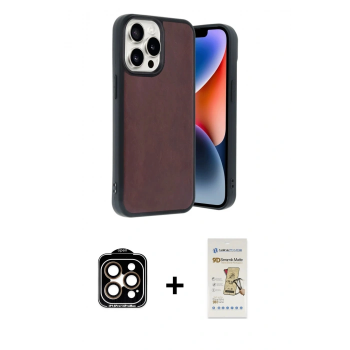 MARSİLYAN™- iPhone 14 Pro Max Kılıf Kıvılcım Işık Serisi - Siyah Mat Seramik Nano Ekran Koruyucu + PVD Metal Kamera Lens - TU