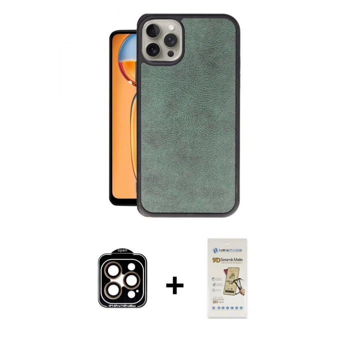 MARSİLYAN™- iPhone 14 Pro Max Kılıf Kıvılcım Işık Serisi - Siyah Mat Seramik Nano Ekran Koruyucu + PVD Metal Kamera Lens - TU