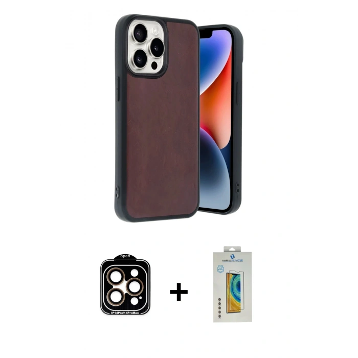 MARSİLYAN™- iPhone 14 Pro Max Kılıf Kıvılcım Işık Serisi - Siyah Polymer Nano Ekran Koruyucu + PVD Metal Kamera Lens - TU