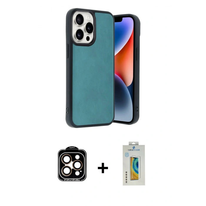 MARSİLYAN™- iPhone 14 Pro Max Kılıf Kıvılcım Işık Serisi - Siyah Polymer Nano Ekran Koruyucu + PVD Metal Kamera Lens - TU