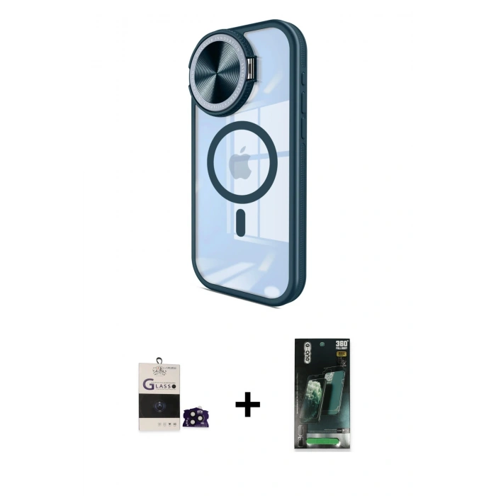 MARSİLYAN™- iPhone 14 Pro Max Kılıf Kıvılcım Modern Koleksiyonu - Şeffaf 360 Full Body Arka Koruyucu + Bilvis Titan Kamera Lens - SH