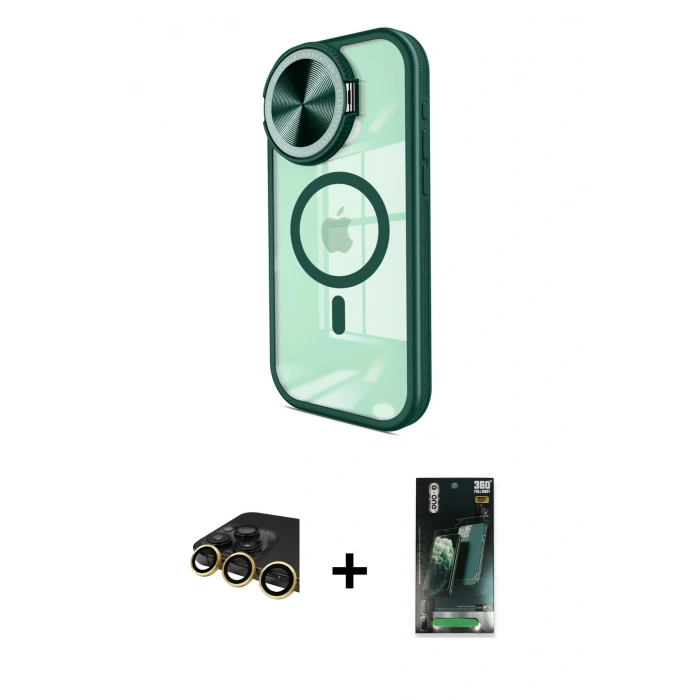 MARSİLYAN™- iPhone 14 Pro Max Kılıf Kıvılcım Modern Koleksiyonu - Şeffaf 360 Full Body Arka Koruyucu + Gold Raze Metal Kamera Lens