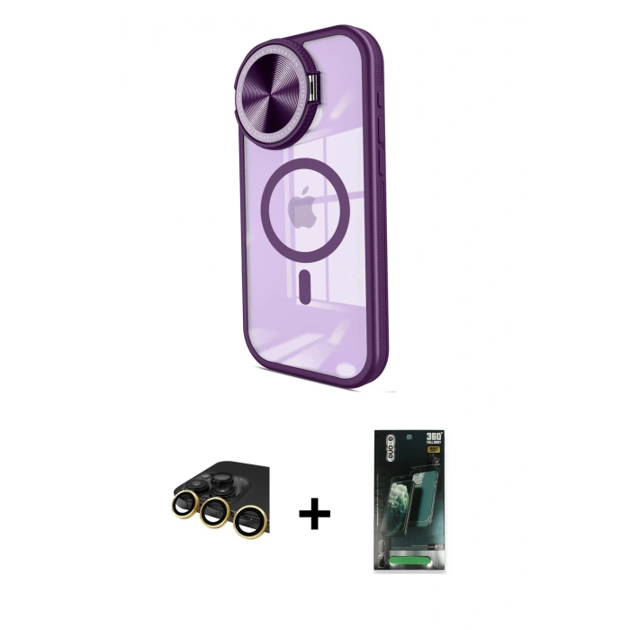 MARSİLYAN™- iPhone 14 Pro Max Kılıf Kıvılcım Modern Koleksiyonu - Şeffaf 360 Full Body Arka Koruyucu + Gold Raze Metal Kamera Lens