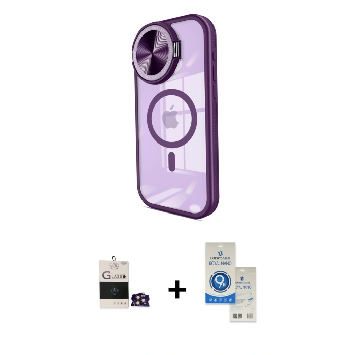 MARSİLYAN™- iPhone 14 Pro Max Kılıf Kıvılcım Modern Koleksiyonu - Şeffaf Royal Nano Ekran Koruyucu + Bilvis Titan Kamera Lens - GD