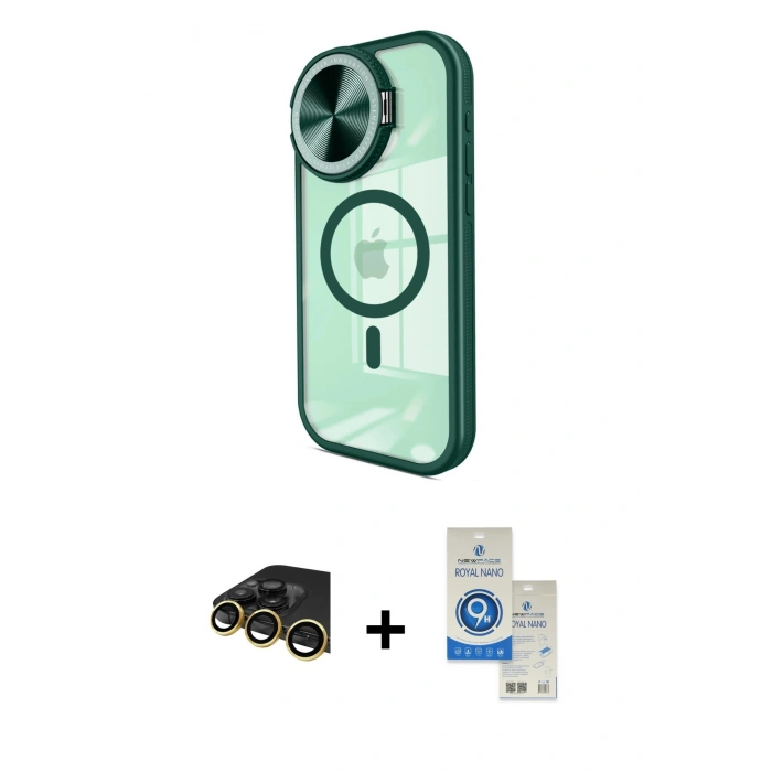 MARSİLYAN™- iPhone 14 Pro Max Kılıf Kıvılcım Modern Koleksiyonu - Şeffaf Royal Nano Ekran Koruyucu + Gold Raze Metal Kamera Lens