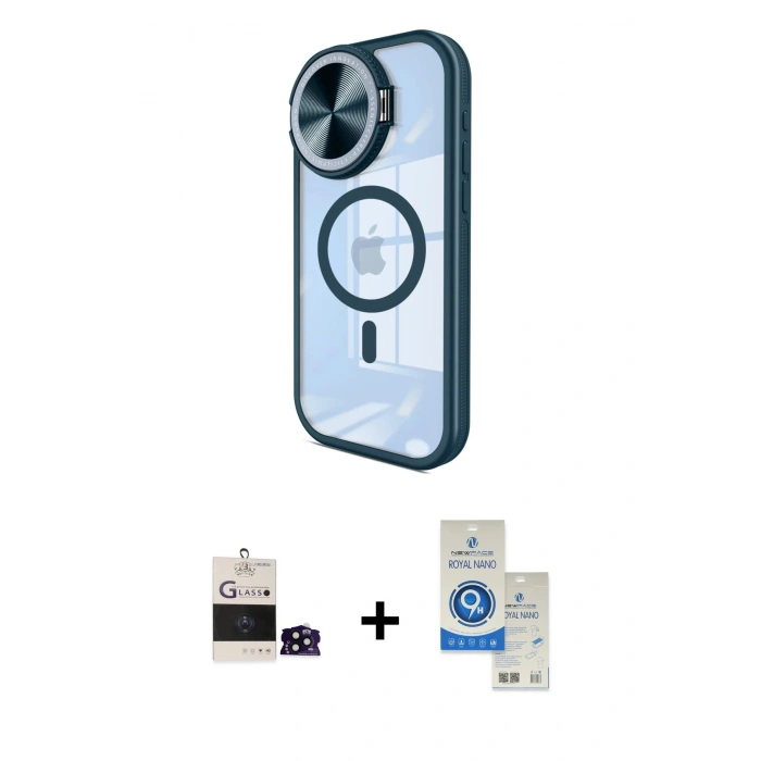 MARSİLYAN™- iPhone 14 Pro Max Kılıf Kıvılcım Modern Koleksiyonu - Şeffaf Royal Nano Ekran Koruyucu + Siyah Bilvis Titan Kamera Lens