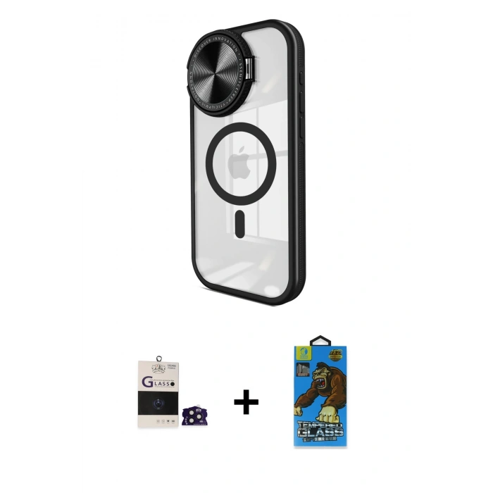 MARSİLYAN™- iPhone 14 Pro Max Kılıf Kıvılcım Modern Koleksiyonu - Siyah 18D Cam Ekran Koruyucu + Bilvis Titan Kamera Lens - DNMR