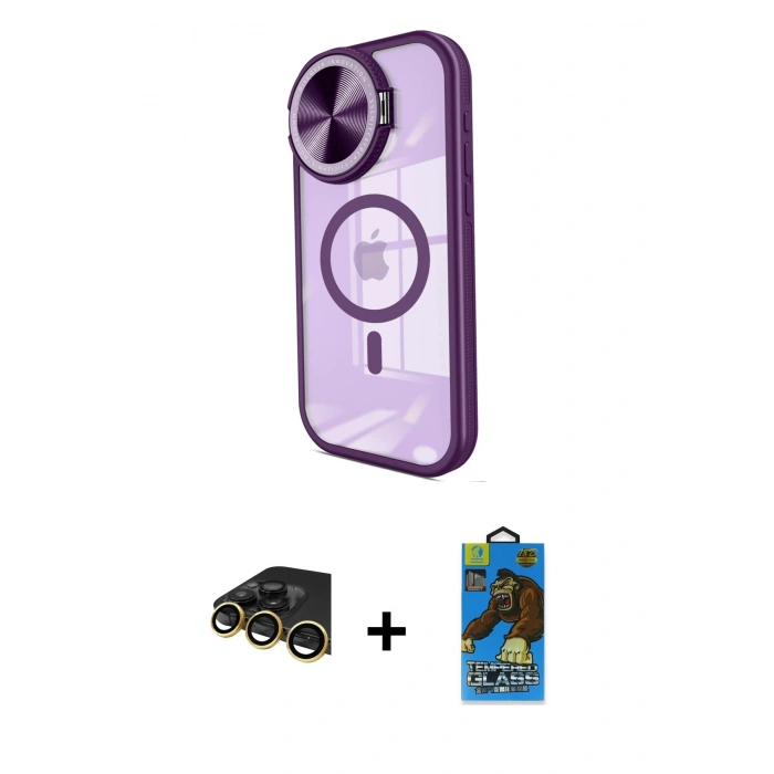 MARSİLYAN™- iPhone 14 Pro Max Kılıf Kıvılcım Modern Koleksiyonu - Siyah 18D Cam Ekran Koruyucu + Raze Metal Kamera Lens - GD