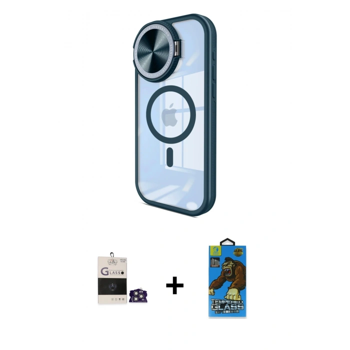 MARSİLYAN™- iPhone 14 Pro Max Kılıf Kıvılcım Modern Koleksiyonu - Siyah 18D Cam Ekran Koruyucu + Gümüş Bilvis Titan Kamera Lens