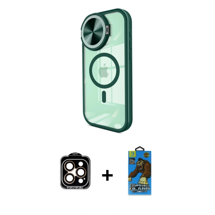MARSİLYAN™- iPhone 14 Pro Max Kılıf Kıvılcım Modern Koleksiyonu - Siyah 18D Cam Ekran Koruyucu + PVD Metal Kamera Lens - TU