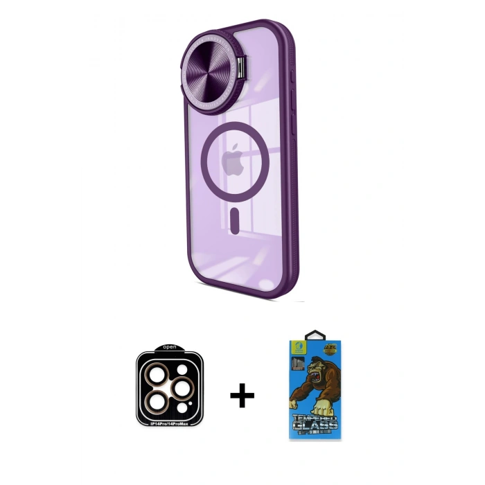MARSİLYAN™- iPhone 14 Pro Max Kılıf Kıvılcım Modern Koleksiyonu - Siyah 18D Cam Ekran Koruyucu + PVD Metal Kamera Lens - TU