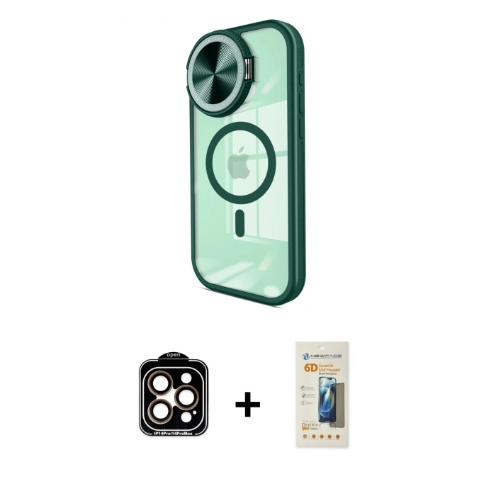 MARSİLYAN™- iPhone 14 Pro Max Kılıf Kıvılcım Modern Koleksiyonu - Siyah 6D Mat Seramik Hayalet Nano Ekran Koruyucu + PVD Metal Kamera Lens - TU