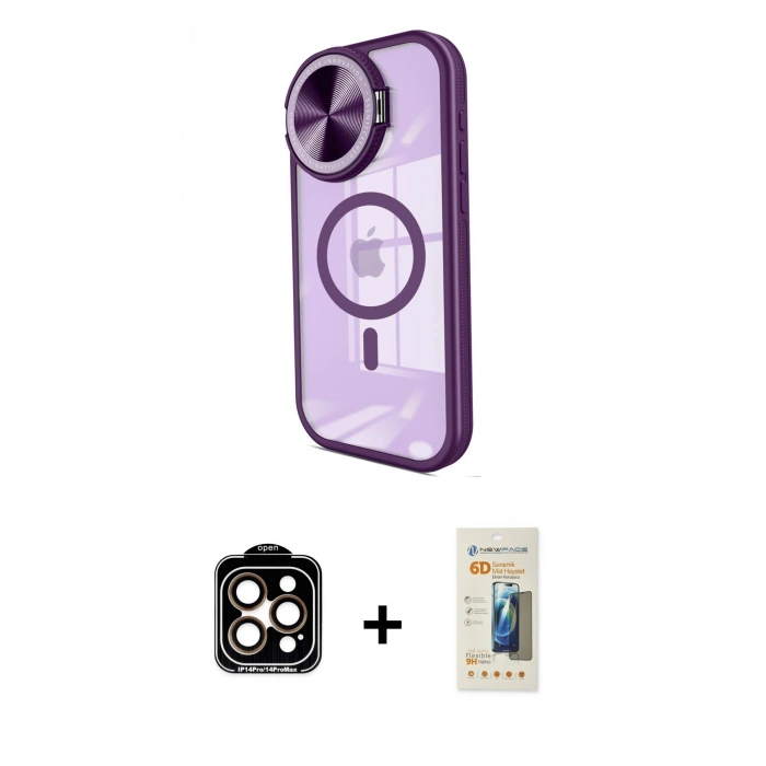 MARSİLYAN™- iPhone 14 Pro Max Kılıf Kıvılcım Modern Koleksiyonu - Siyah 6D Mat Seramik Hayalet Nano Ekran Koruyucu + PVD Metal Kamera Lens - TU