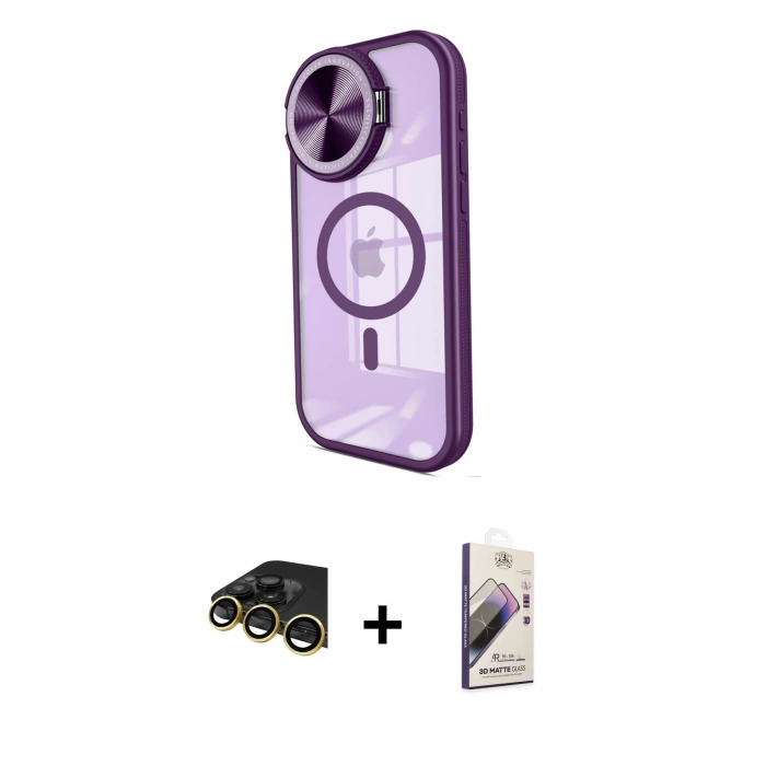MARSİLYAN™- iPhone 14 Pro Max Kılıf Kıvılcım Modern Koleksiyonu - Siyah Bilvis 3D Mat Cam Ekran Koruyucu + Raze Metal Kamera Lens - GD
