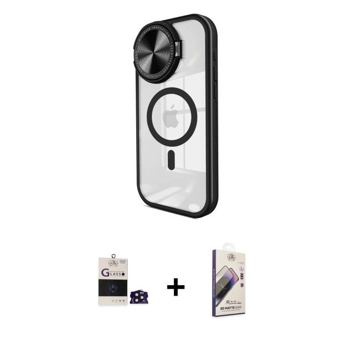 MARSİLYAN™- iPhone 14 Pro Max Kılıf Kıvılcım Modern Koleksiyonu - Siyah Bilvis 3D Mat Cam Ekran Koruyucu + Bilvis Titan Kamera Lens - DNMR