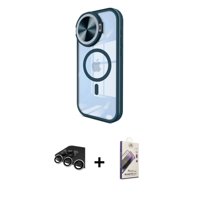 MARSİLYAN™- iPhone 14 Pro Max Kılıf Kıvılcım Modern Koleksiyonu - Siyah Bilvis 3D Mat Cam Ekran Koruyucu + Raze Metal Kamera Lens - GS