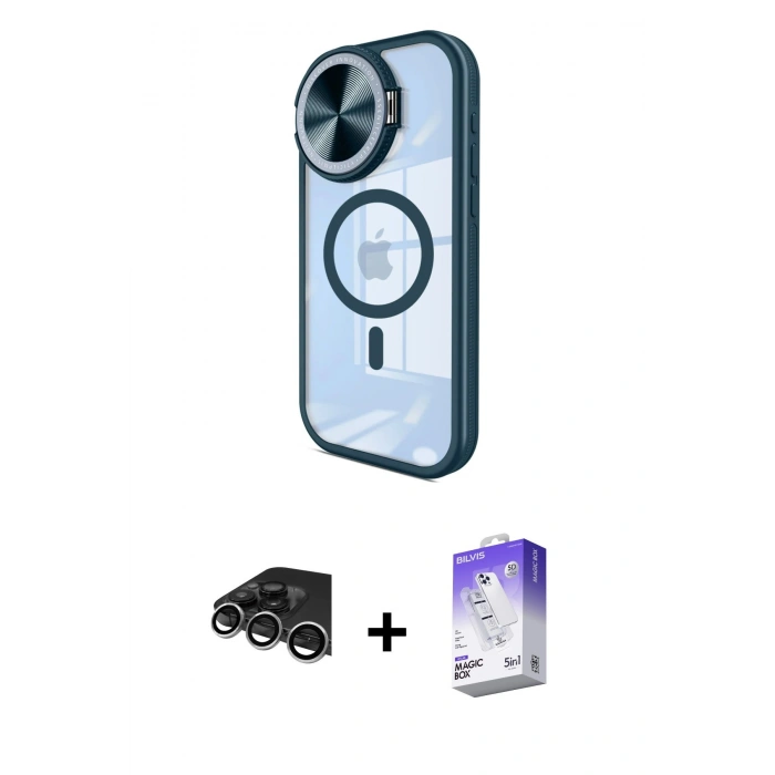 MARSİLYAN™- iPhone 14 Pro Max Kılıf Kıvılcım Modern Koleksiyonu - Siyah Bilvis 5in1 3D Magic Cam Ekran Koruyucu + Raze Metal Kamera Lens - GS
