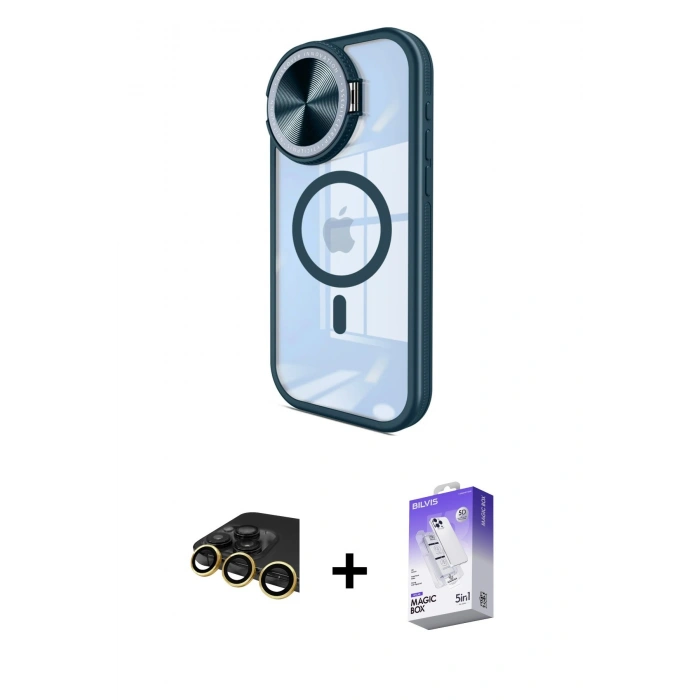 MARSİLYAN™- iPhone 14 Pro Max Kılıf Kıvılcım Modern Koleksiyonu - Siyah Bilvis 5in1 3D Magic Cam Ekran Koruyucu + Raze Metal Kamera Lens - GD