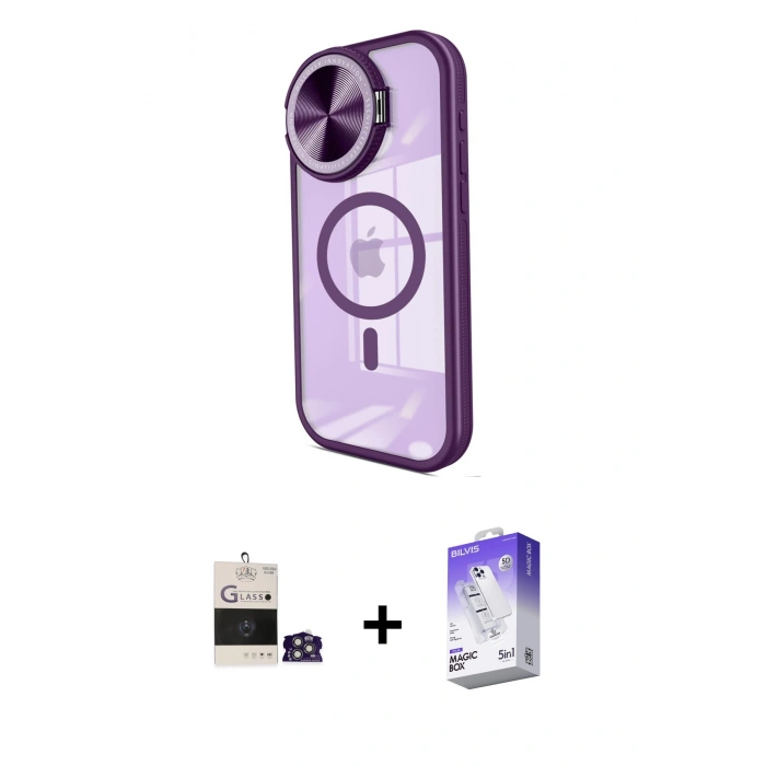 MARSİLYAN™- iPhone 14 Pro Max Kılıf Kıvılcım Modern Koleksiyonu - Siyah Bilvis 5in1 3D Magic Cam Ekran Koruyucu + Bilvis Titan Kamera Lens - GS