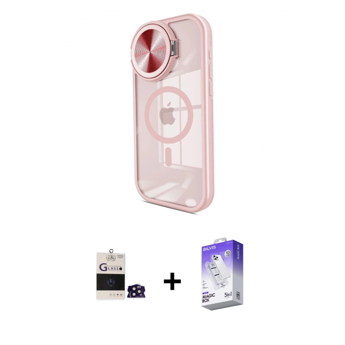 MARSİLYAN™- iPhone 14 Pro Max Kılıf Kıvılcım Modern Koleksiyonu - Siyah Bilvis 5in1 3D Magic Cam Ekran Koruyucu + Derin Mor Bilvis Titan Kamera Lens