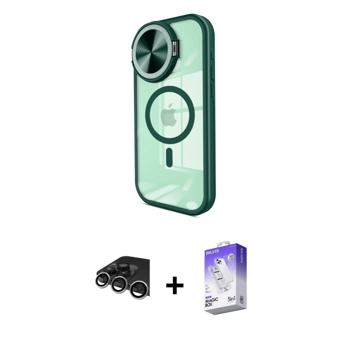 MARSİLYAN™- iPhone 14 Pro Max Kılıf Kıvılcım Modern Koleksiyonu - Siyah Bilvis 5in1 3D Magic Cam Ekran Koruyucu + Raze Metal Kamera Lens - GS