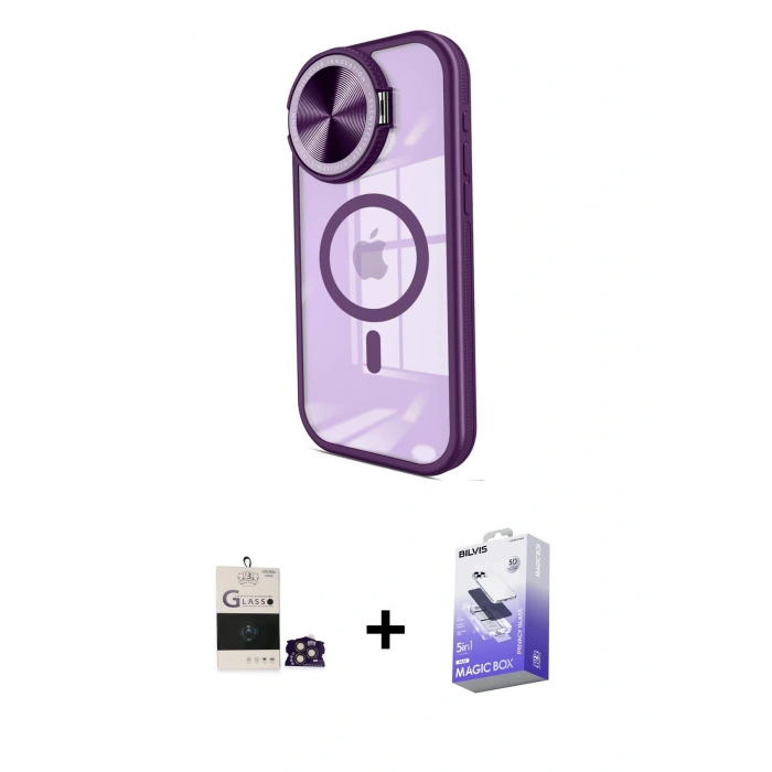 MARSİLYAN™- iPhone 14 Pro Max Kılıf Kıvılcım Modern Koleksiyonu - Siyah Bilvis 5in1 5D Magic Hayalet Cam Ekran Koruyucu + Bilvis Titan Kamera Lens - GD