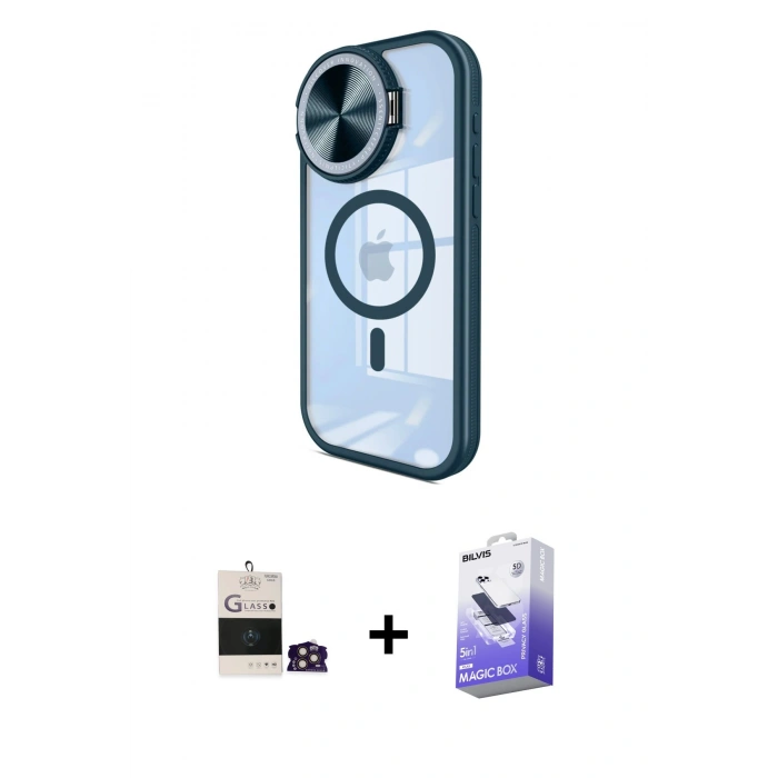 MARSİLYAN™- iPhone 14 Pro Max Kılıf Kıvılcım Modern Koleksiyonu - Siyah Bilvis 5in1 5D Magic Hayalet Cam Ekran Koruyucu + Bilvis Titan Kamera Lens - GD
