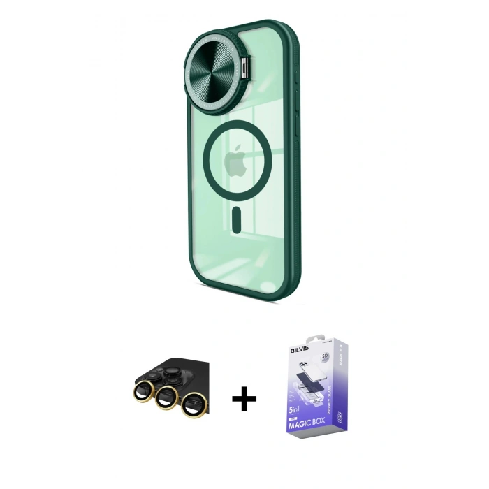 MARSİLYAN™- iPhone 14 Pro Max Kılıf Kıvılcım Modern Koleksiyonu - Siyah Bilvis 5in1 5D Magic Hayalet Cam Ekran Koruyucu + Gold Raze Metal Kamera Lens