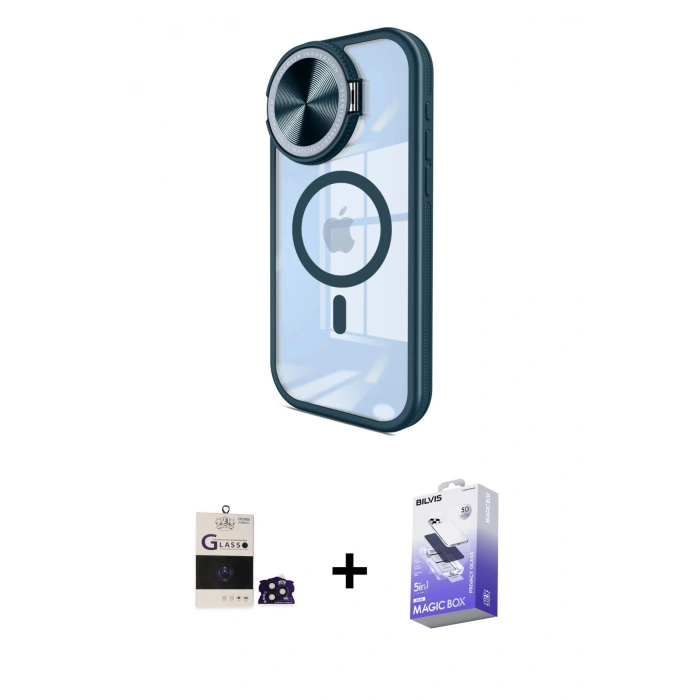 MARSİLYAN™- iPhone 14 Pro Max Kılıf Kıvılcım Modern Koleksiyonu - Siyah Bilvis 5in1 5D Magic Hayalet Cam Ekran Koruyucu + Bilvis Titan Kamera Lens - DNMR