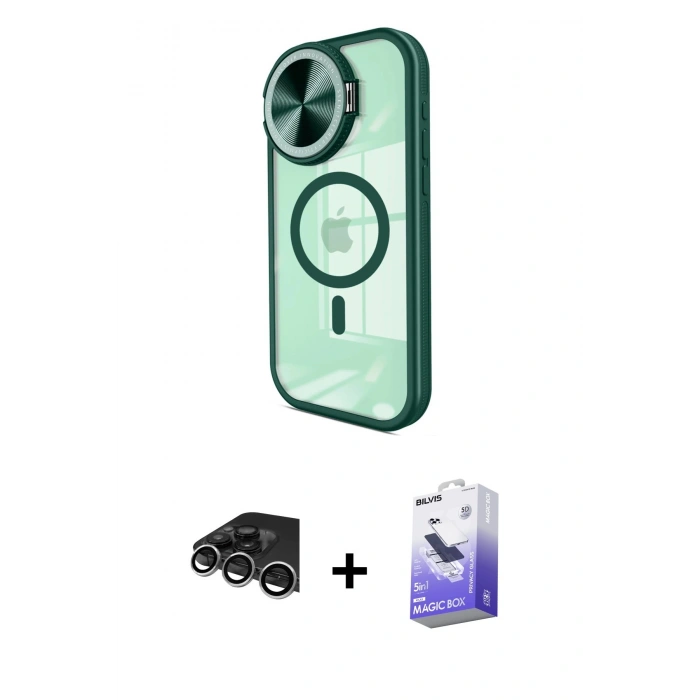 MARSİLYAN™- iPhone 14 Pro Max Kılıf Kıvılcım Modern Koleksiyonu - Siyah Bilvis 5in1 5D Magic Hayalet Cam Ekran Koruyucu + Raze Metal Kamera Lens - GS