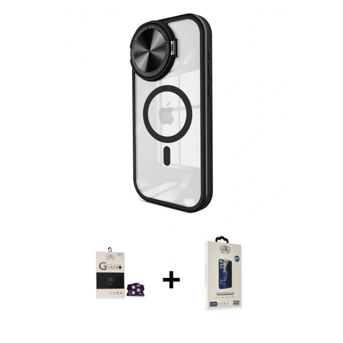 MARSİLYAN™- iPhone 14 Pro Max Kılıf Kıvılcım Modern Koleksiyonu - Siyah Bilvis Hayalet Cam Ekran Koruyucu + Bilvis Titan Kamera Lens - GD