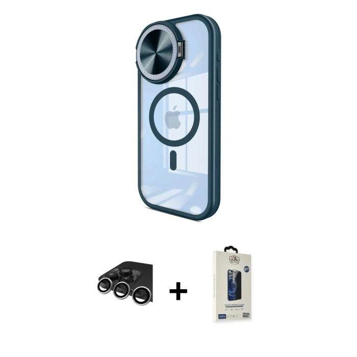 MARSİLYAN™- iPhone 14 Pro Max Kılıf Kıvılcım Modern Koleksiyonu - Siyah Bilvis Hayalet Cam Ekran Koruyucu + Raze Metal Kamera Lens - GS