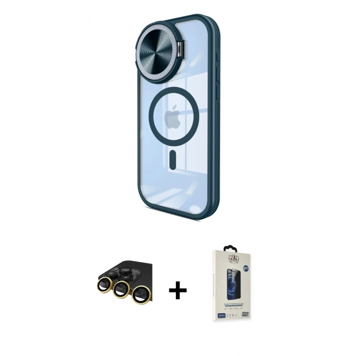 MARSİLYAN™- iPhone 14 Pro Max Kılıf Kıvılcım Modern Koleksiyonu - Siyah Bilvis Hayalet Cam Ekran Koruyucu + Raze Metal Kamera Lens - GD