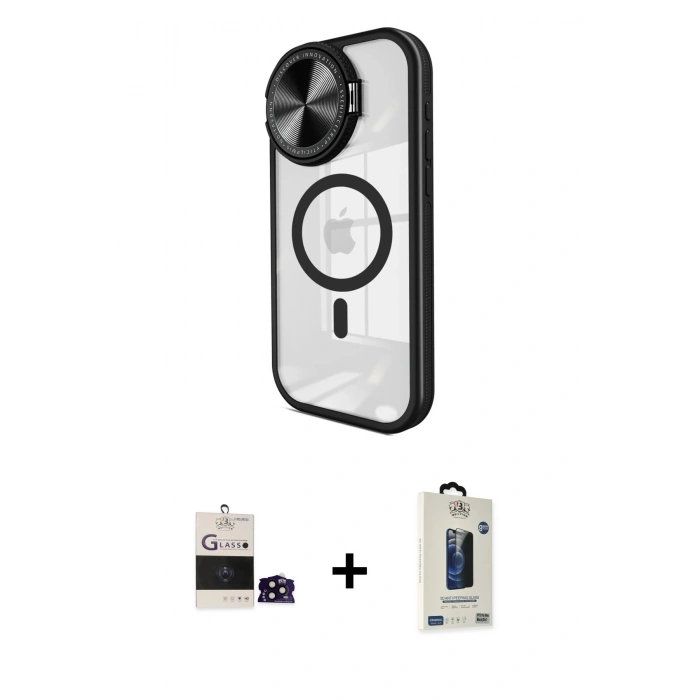MARSİLYAN™- iPhone 14 Pro Max Kılıf Kıvılcım Modern Koleksiyonu - Siyah Bilvis Hayalet Cam Ekran Koruyucu + Bilvis Titan Kamera Lens - SH