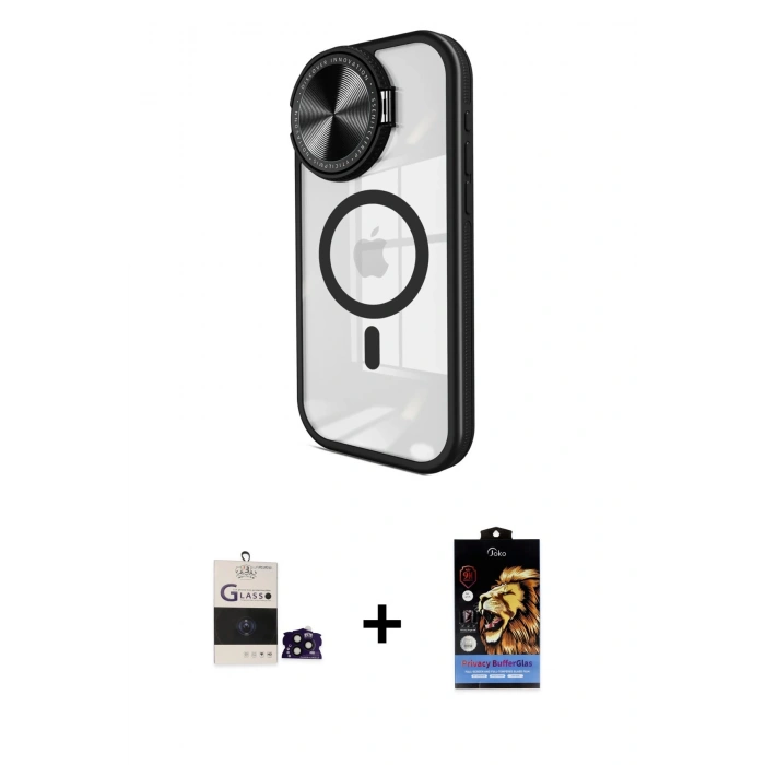 MARSİLYAN™- iPhone 14 Pro Max Kılıf Kıvılcım Modern Koleksiyonu - Siyah Buffer Hayalet Cam Ekran Koruyucu + Bilvis Titan Kamera Lens - SH